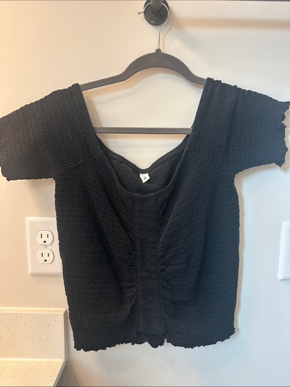 Black Women's Short Sleeve Smocked Top